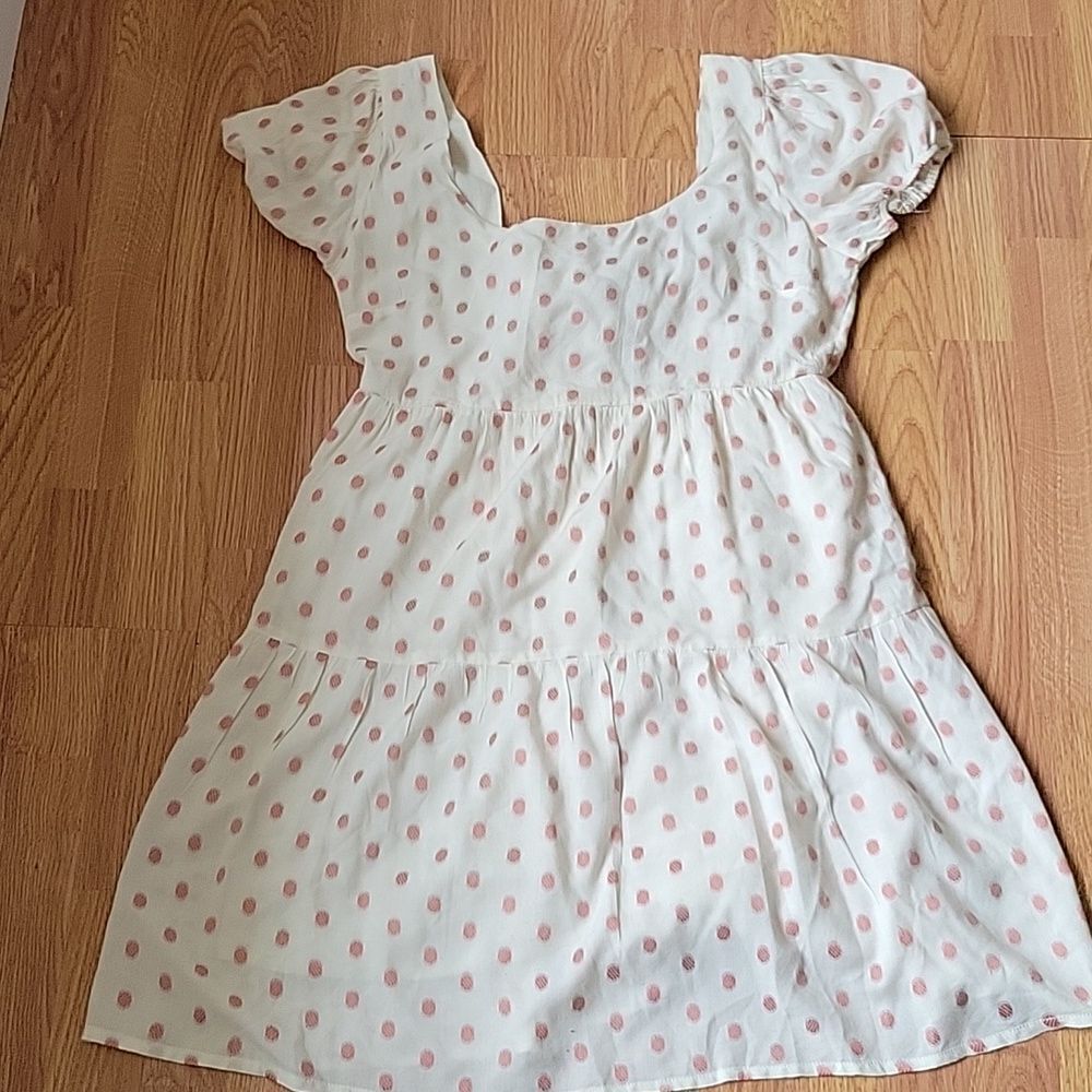 Jessica Simpson Mini Dress Size M Casual Mini Cream and Pink Open Back Tie Bow - Picture 4 of 8